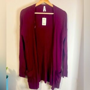 Maroon Long Cardigan with Pockets - Mudd (Size L) - NWT
